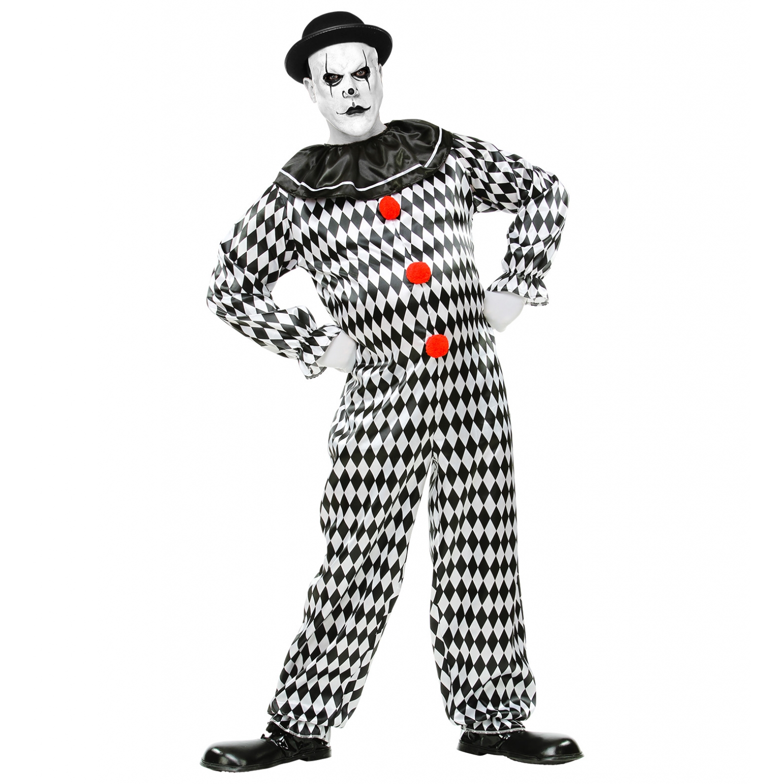 Клоун в костюме в клеточку
